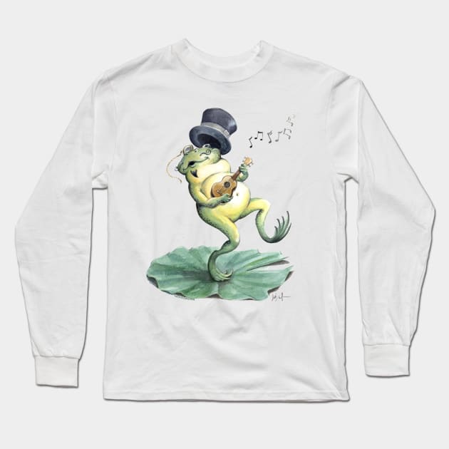 Dancing Ukulele Frog Long Sleeve T-Shirt by UkuleleJim